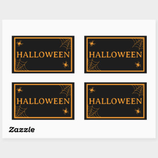 Pegatina Rectangular Telaraña Negra Naranja Palabra de Halloween
