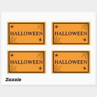 Pegatina Rectangular Telaraña Negra Naranja Palabra de Halloween