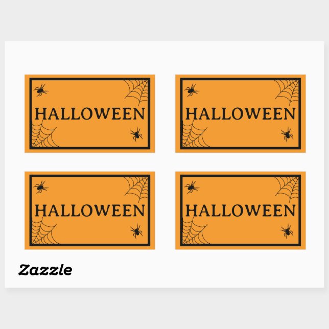 Pegatina Rectangular Telaraña Negra Naranja Palabra de Halloween (Hoja)