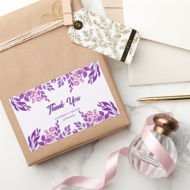 Pegatina Rectangular Tema Boda de hojas moradas (Regalar)