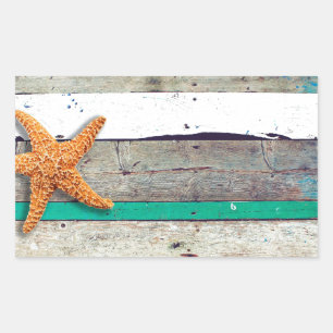 Pegatina Rectangular Tema de playa estrella de mar boda rústica