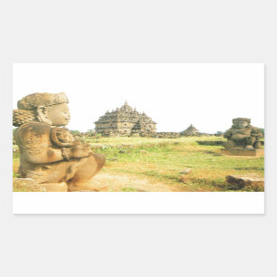 Pegatina Rectangular Templo budista de Pleosan, Prabanam, Java,