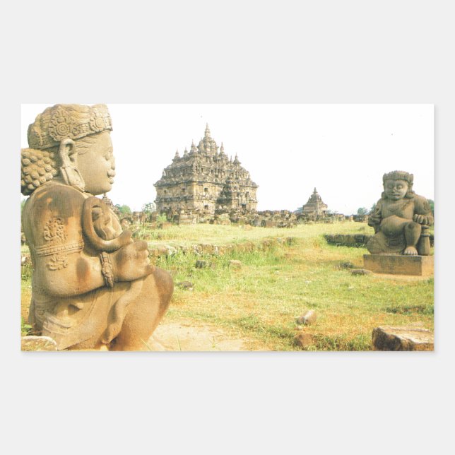 Pegatina Rectangular Templo budista pleosano, Prabanam, Java, Indonesia (Anverso)