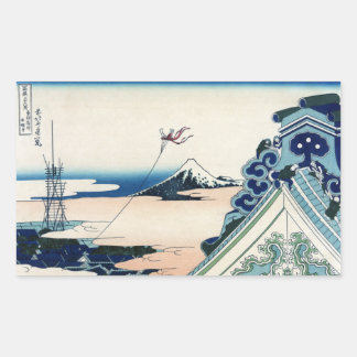 Pegatina Rectangular Templo de Honganji Vista del Monte Fuji Grabado en