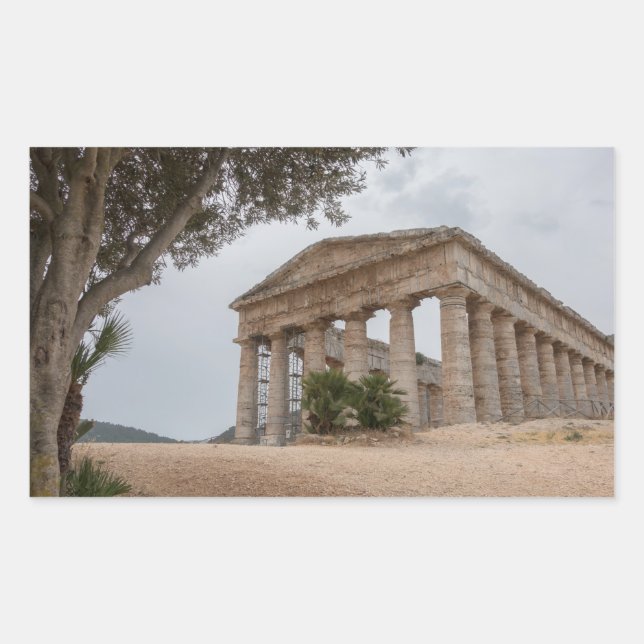 Pegatina Rectangular Templo griego en Segesta, Sicilia (Anverso)