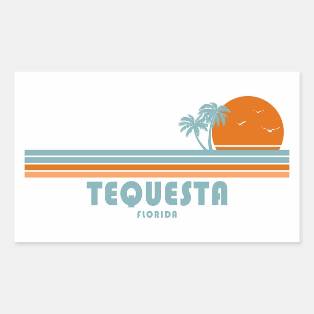 Pegatina Rectangular Tequesta Florida Sun Palm Trees (Anverso)