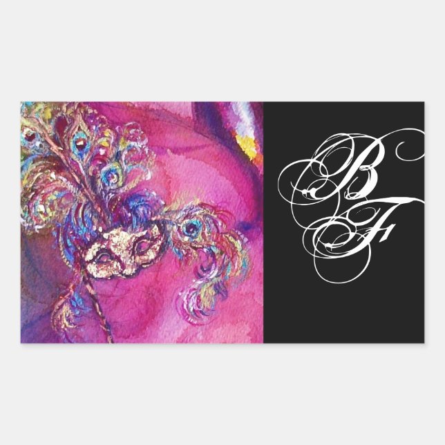 Pegatina Rectangular TERCER MASK Masquerade Monograma Fuchsia Black (Anverso)