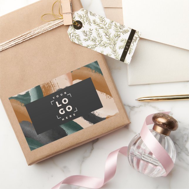 Pegatina Rectangular Terracota, abstracto negro pintado mínimo moderno (Regalar)