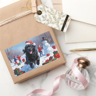 Pegatina Rectangular Terranova en Nieve con Gorra de Navidades