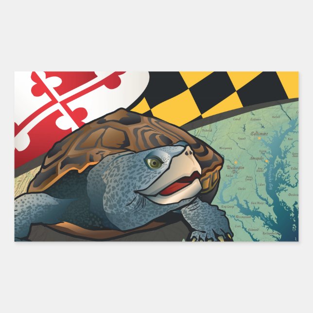 Pegatina Rectangular Terrapin ciudadano, la tortuga de Maryland (Anverso)