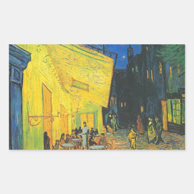Pegatina Rectangular Terraza del café Van Gogh Escena callejera frances (Anverso)