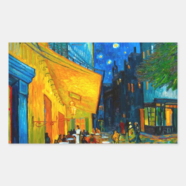 Pegatina Rectangular Terraza Van Gogh Café de noche (Anverso)
