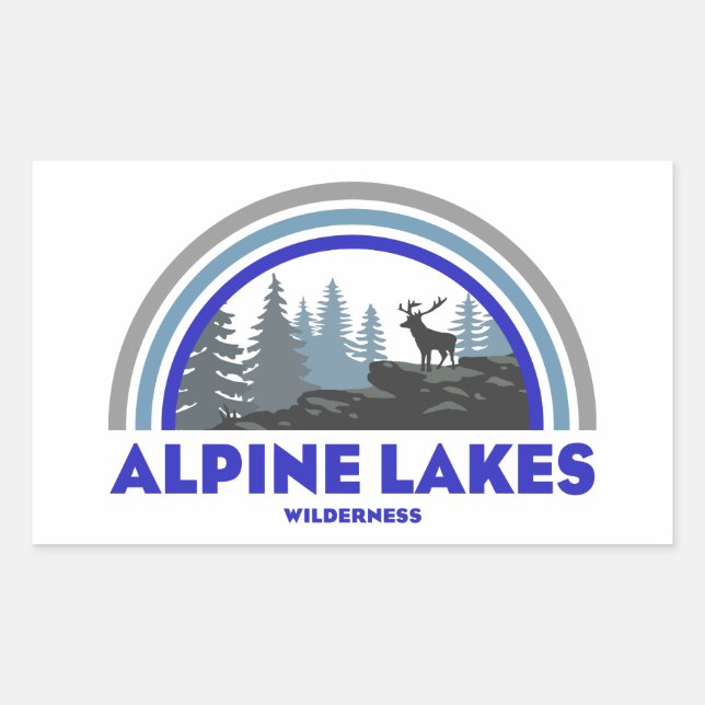 Pegatina Rectangular Terreno Agreste Lagos Alpinos Washington Ciervo Ar (Anverso)