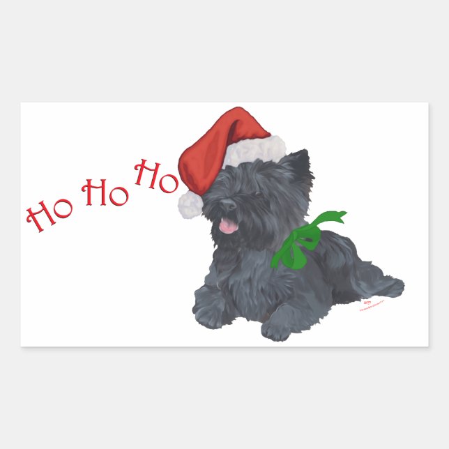 Pegatina Rectangular Terrier Cairn de Navidad (Anverso)