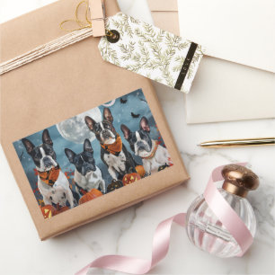 Pegatina Rectangular terrier de Boston Halloween espeluznante