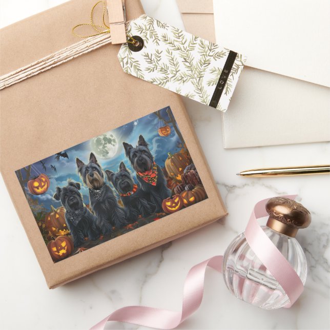 Pegatina Rectangular Terrier Escocés Halloween Espeluznante (Regalar)
