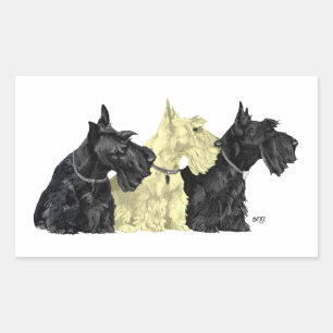 Pegatina Rectangular Terriers Escoceses Negro y Trigo