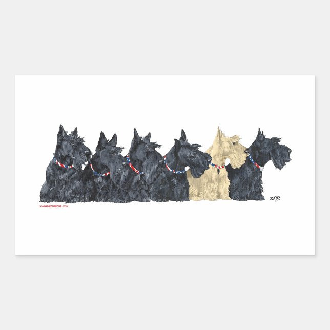 Pegatina Rectangular Terriers Escoceses negros y trigueños (Anverso)