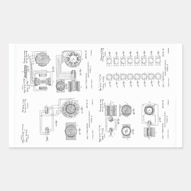 Pegatina Rectangular Tesla Elecro-Magnet Motor Patent US381968 p 1-4 (Anverso)