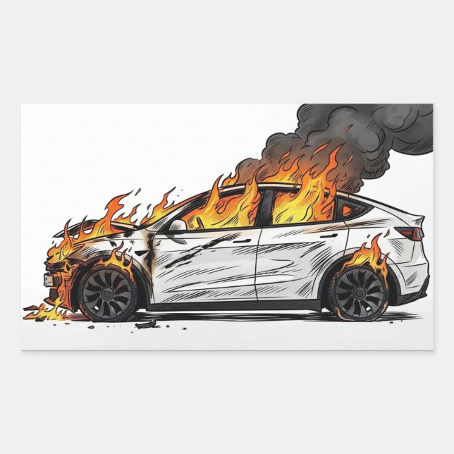 Pegatina Rectangular Tesla en llamas (Anverso)