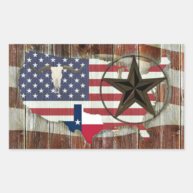 Pegatina Rectangular Texas Lone Star Texas Long Horn (Anverso)