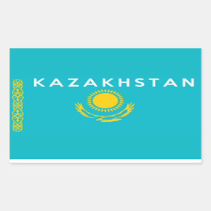Pegatina Rectangular texto con el símbolo de la bandera de kazajistán