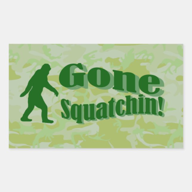 Pegatina Rectangular Texto de Squatchin sobre camuflaje verde (Anverso)