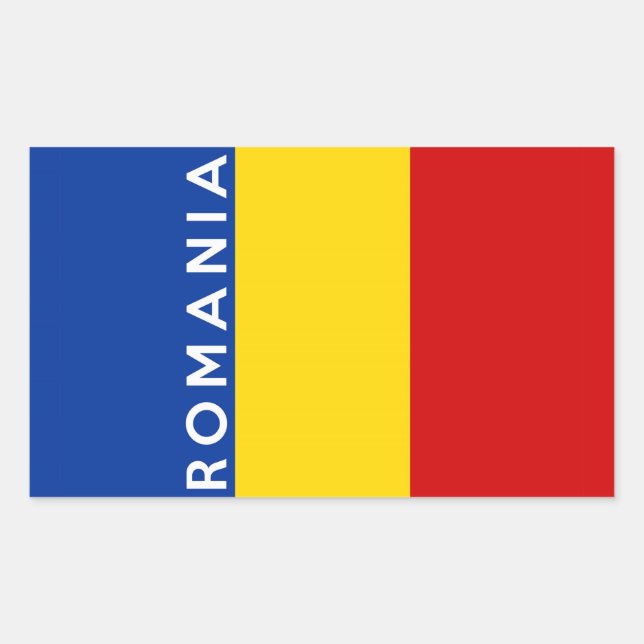 Pegatina Rectangular texto del símbolo de la bandera de rumania (Anverso)
