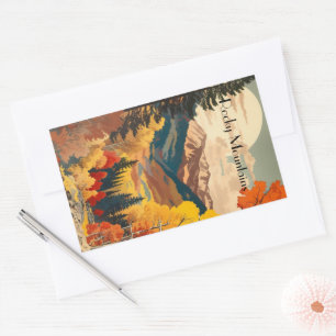 Pegatina Rectangular Texto personalizado de otoño vintage Montañas Roco