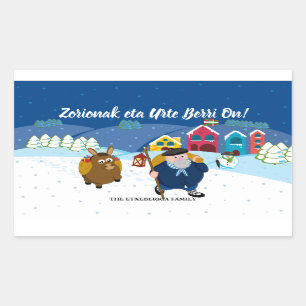 Pegatina Rectangular Texto personalizado Escena de nieve Navidades Vasc