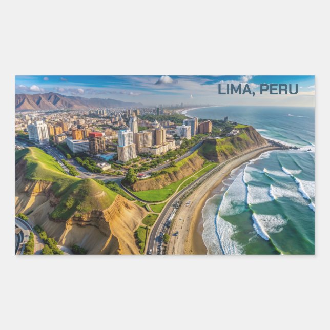 Pegatina Rectangular Texto personalizado Lima, Perú (Anverso)