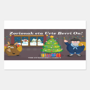 Pegatina Rectangular Texto personalizado, Olentzero Navidad / escena de