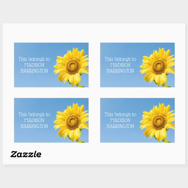 Pegatina Rectangular Texto personalizado pegatinas girasoles (Hoja)
