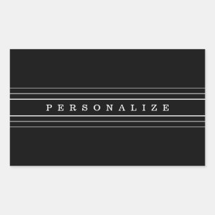 Pegatina Rectangular Texto Personalizado y franjas modernas Blanco y