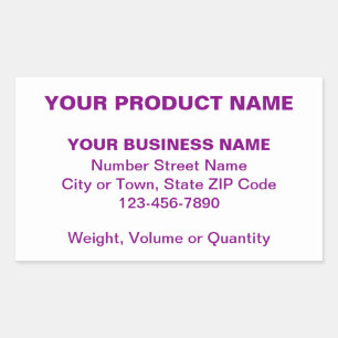Pegatina Rectangular Textos de producto en blanco púrpura y sencillos