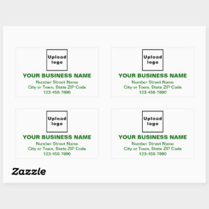 Pegatina Rectangular Textos mínimos de marca comercial verde sobre blan