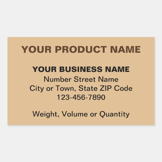Pegatina Rectangular Textos mínimos de producto en marrón claro (Anverso)