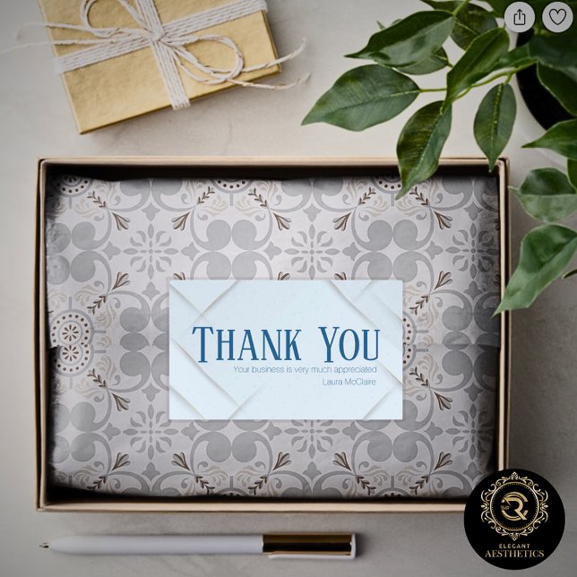 Pegatina Rectangular Thank You Business Sticker Baby Blue & Royal Blue (Subido por el creador)