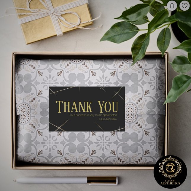 Pegatina Rectangular Thank You Business Sticker Black & Gold (Subido por el creador)