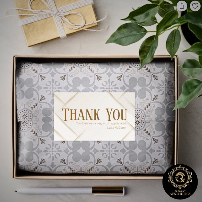 Pegatina Rectangular Thank You Business Sticker Ivory & Gold Brown (Subido por el creador)