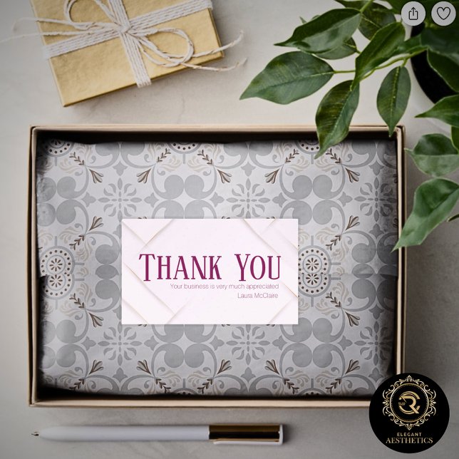 Pegatina Rectangular Thank You Business Sticker Soft Pink & Berry Red (Subido por el creador)