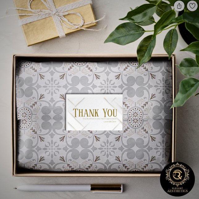 Pegatina Rectangular Thank You Business Sticker White & Gold (Subido por el creador)