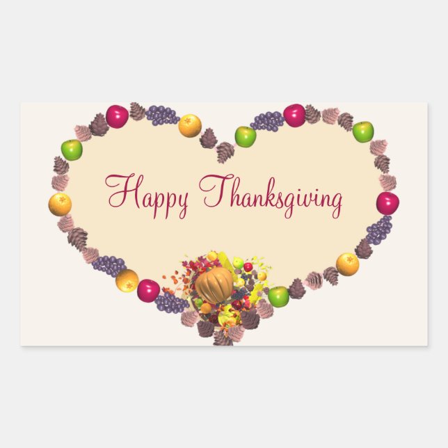 Pegatina Rectangular Thankings Heart y Cornucopia (Anverso)