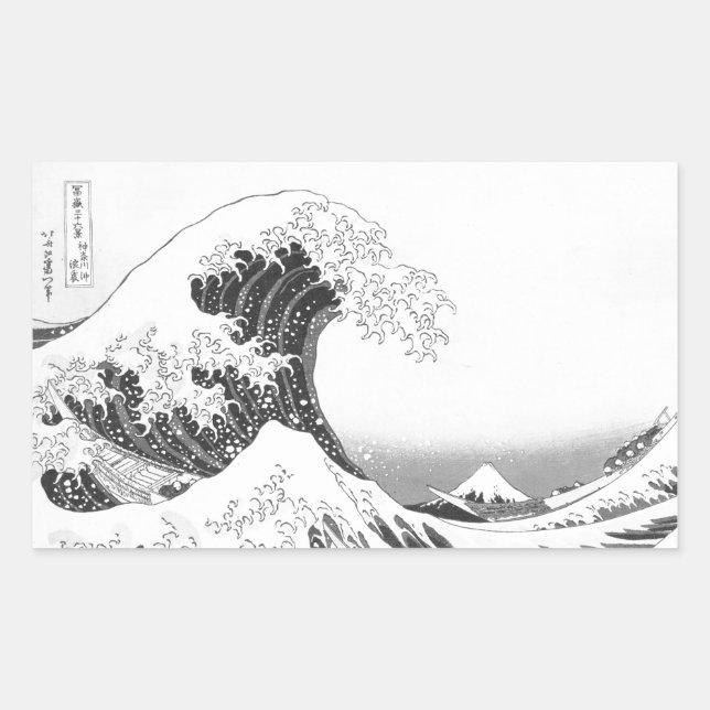 Pegatina Rectangular The Great Wave / Black & White (Anverso)