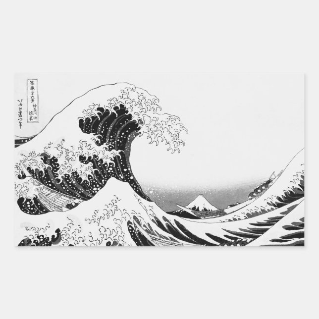 Pegatina Rectangular The Great Wave / High-contrast Black & White (Anverso)