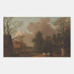 Pegatina Rectangular Thomas Gainsborough - Paisaje con Milkmaid