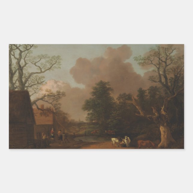 Pegatina Rectangular Thomas Gainsborough - Paisaje con Milkmaid (Anverso)