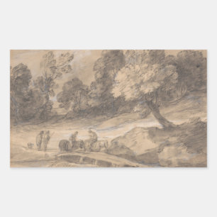 Pegatina Rectangular Thomas Gainsborough - Paisaje de madera con figura