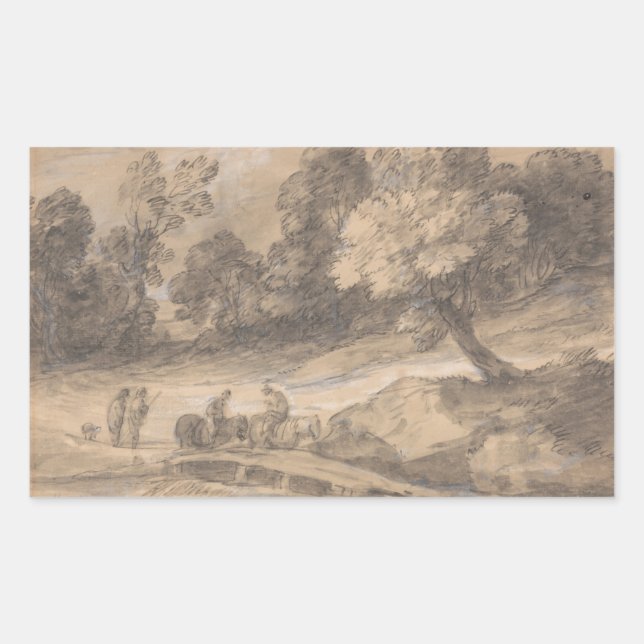 Pegatina Rectangular Thomas Gainsborough - Paisaje de madera con figura (Anverso)