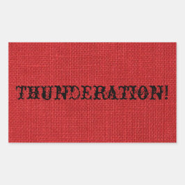 Pegatina Rectangular THUNDERATION! texto negro elegante en Red Linen Ph
